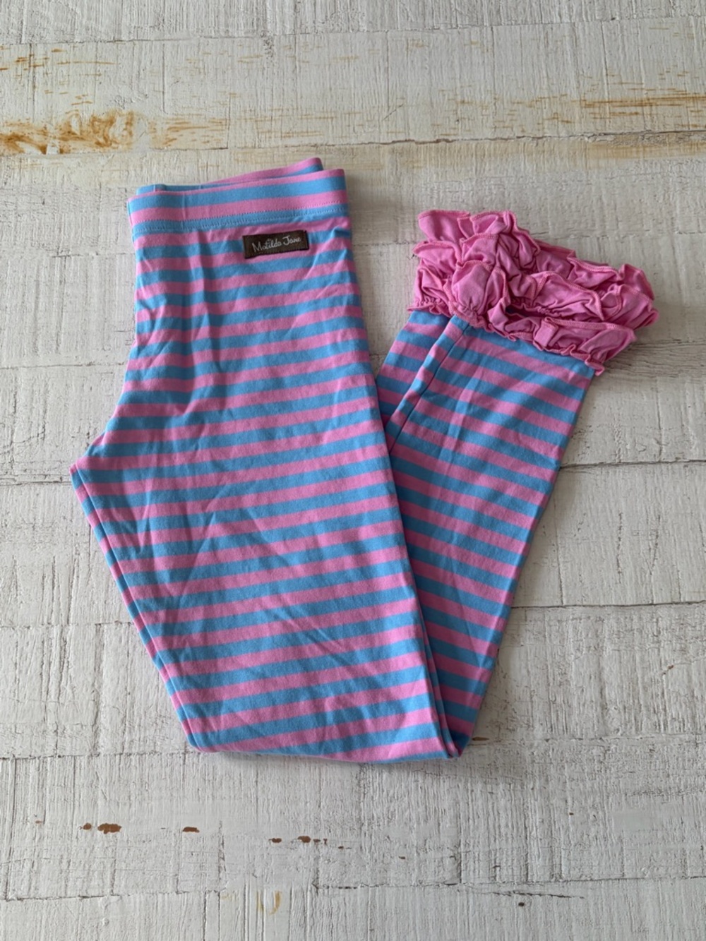Matilda Jane Girls size 10‎ La La Land Striped Ruffle Leggings Pink and Blue
